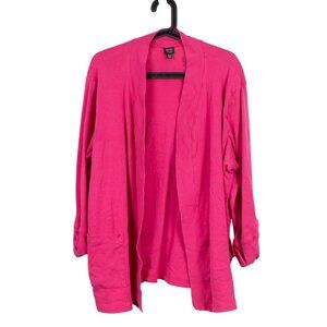 Rafaella Studio Cardigan Sweater 1X Womens Pink Long Pockets Cotton Cozy